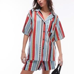 Topshop Multicolor Striped linen shirt in Multi